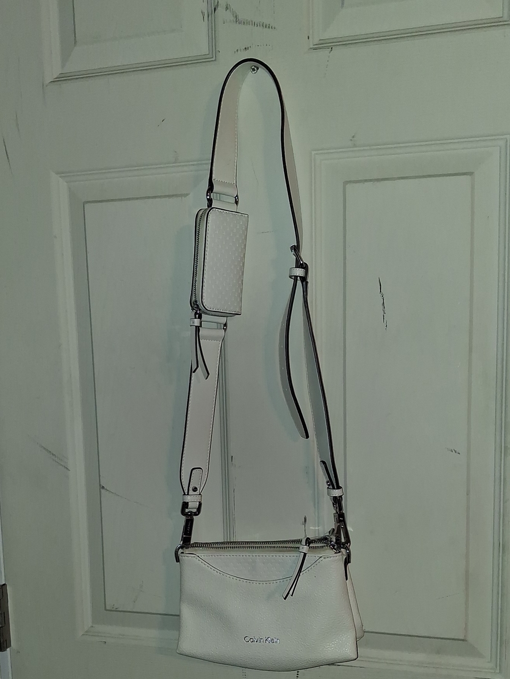 Calvin Klein Off-White Pebbled Leather Crossbody with Adjustable Strap